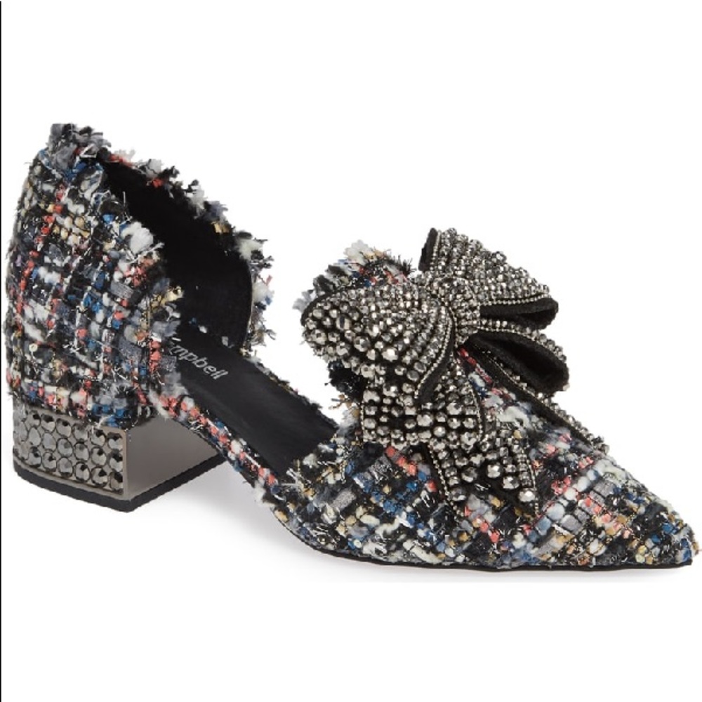 Valenti Embellished Bow Loafer Black Multi Tweed
